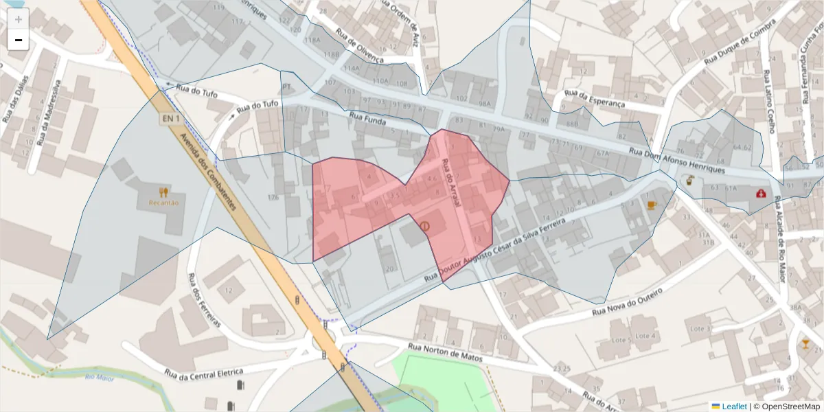Mapa detalhado do código postal 2040-216 com limites, códigos postais vizinhos e agências dos correios