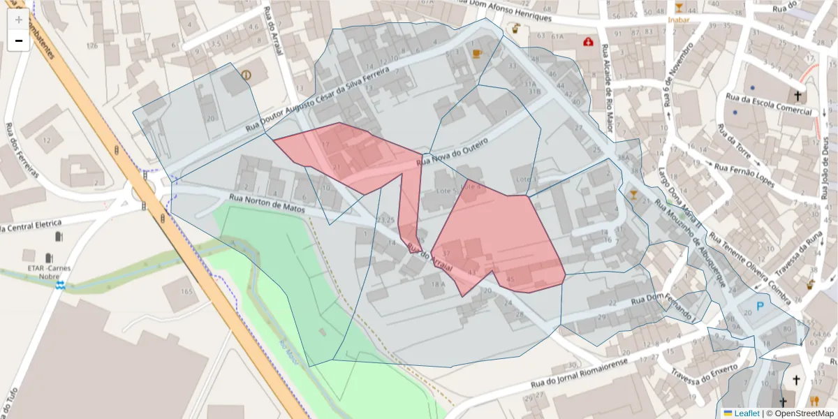 Mapa detalhado do código postal 2040-218 com limites, códigos postais vizinhos e agências dos correios