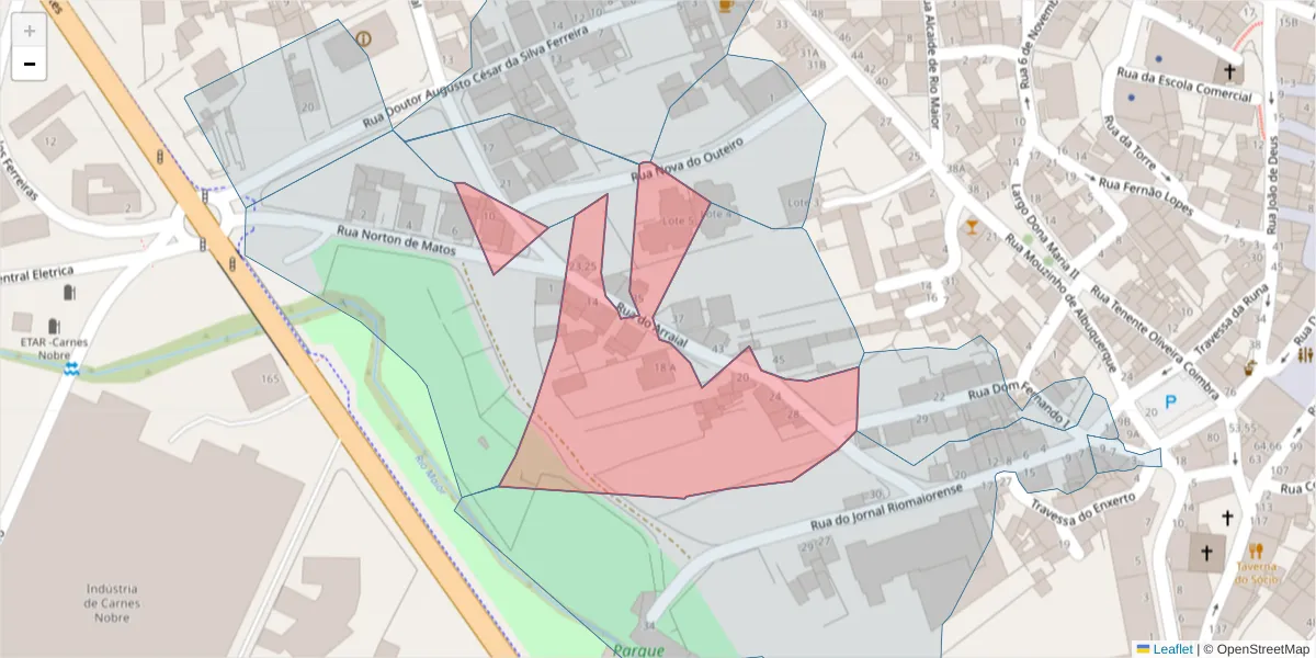 Mapa detalhado do código postal 2040-219 com limites, códigos postais vizinhos e agências dos correios