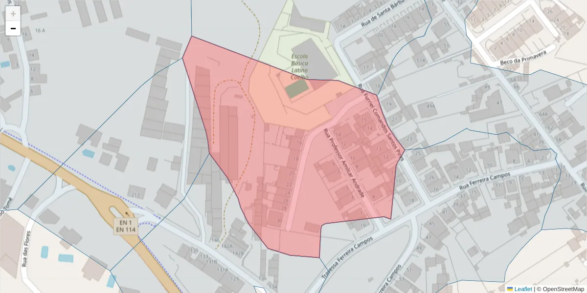 Mapa detalhado do código postal 2040-230 com limites, códigos postais vizinhos e agências dos correios