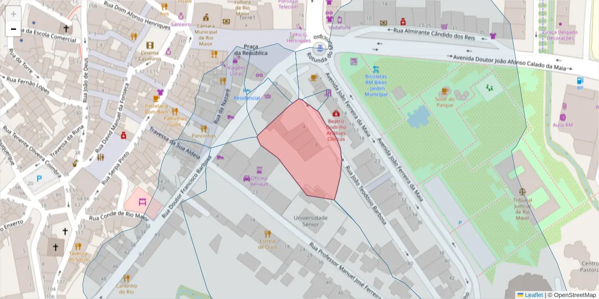 Mapa detalhado do código postal 2040-233 com limites, códigos postais vizinhos e agências dos correios