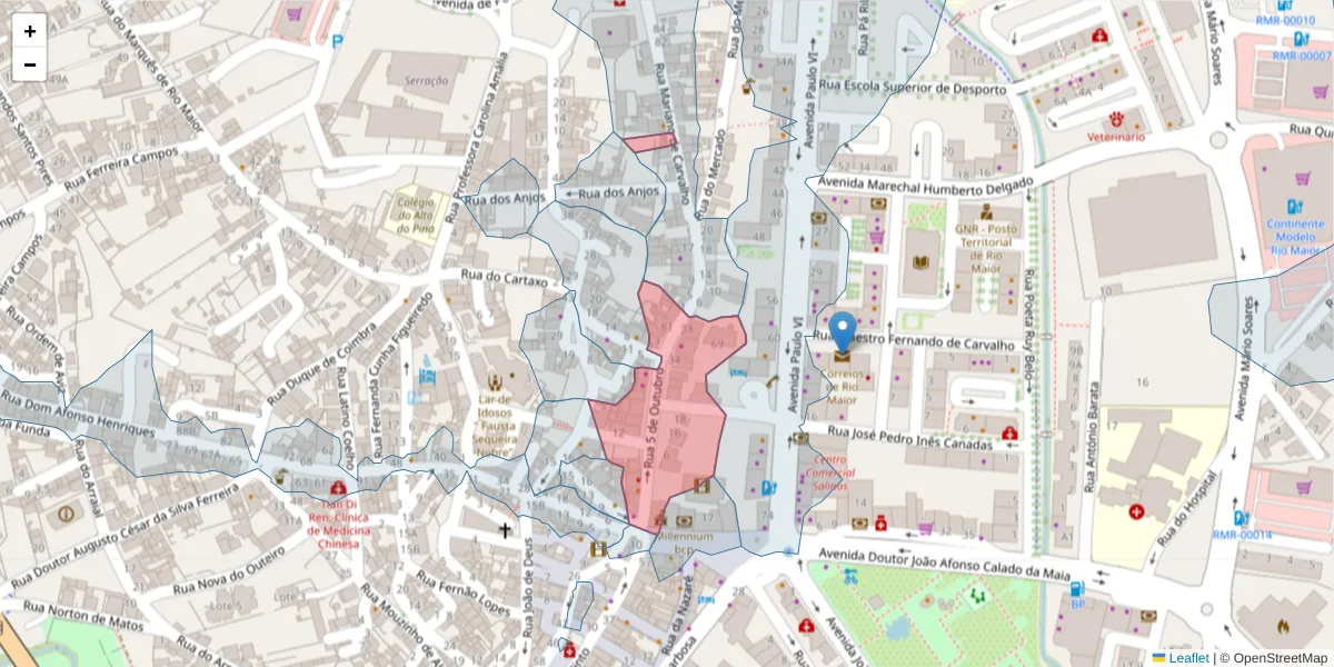 Mapa detalhado do código postal 2040-235 com limites, códigos postais vizinhos e agências dos correios