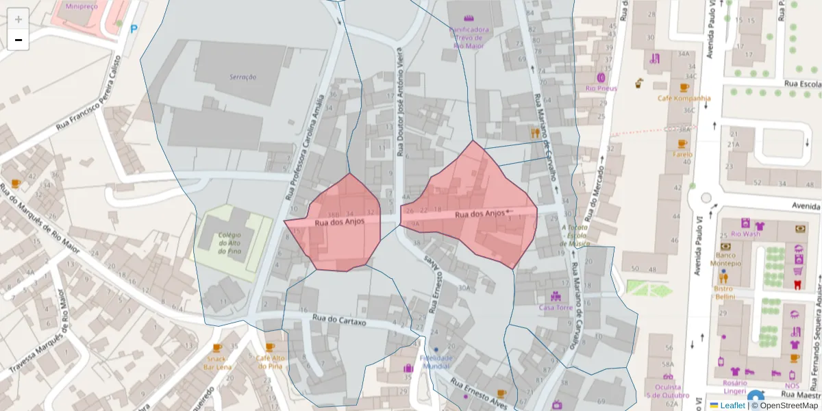 Mapa detalhado do código postal 2040-246 com limites, códigos postais vizinhos e agências dos correios