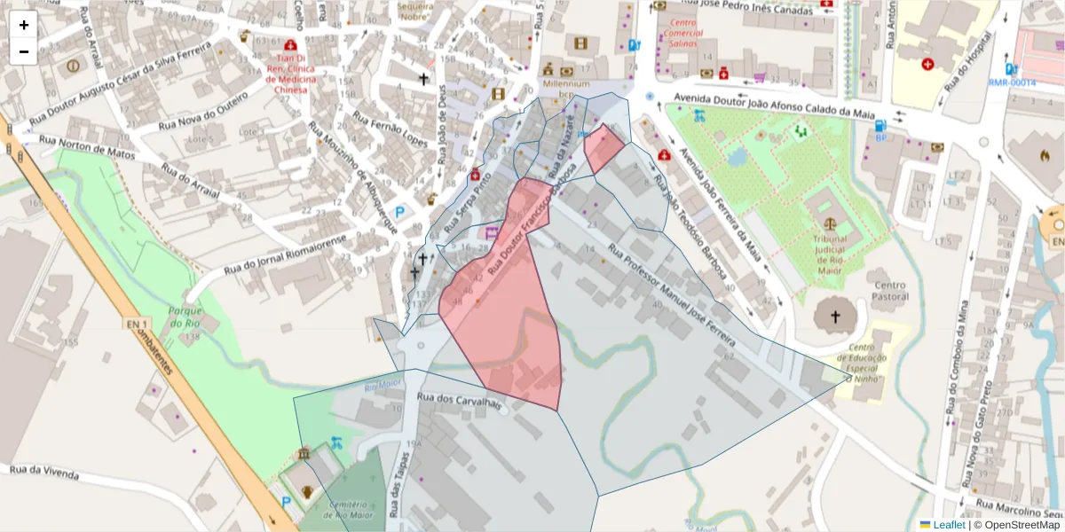 Mapa detalhado do código postal 2040-247 com limites, códigos postais vizinhos e agências dos correios