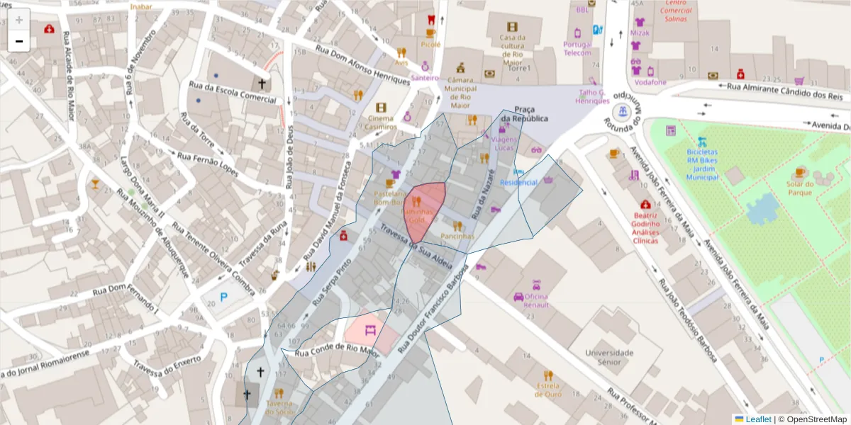 Mapa detalhado do código postal 2040-250 com limites, códigos postais vizinhos e agências dos correios