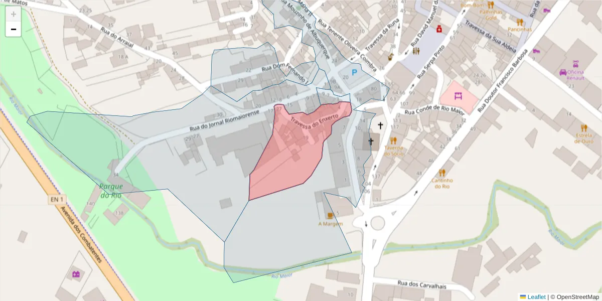 Mapa detalhado do código postal 2040-262 com limites, códigos postais vizinhos e agências dos correios