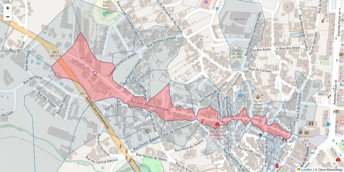 Mapa detalhado do código postal 2040-273 com limites, códigos postais vizinhos e agências dos correios