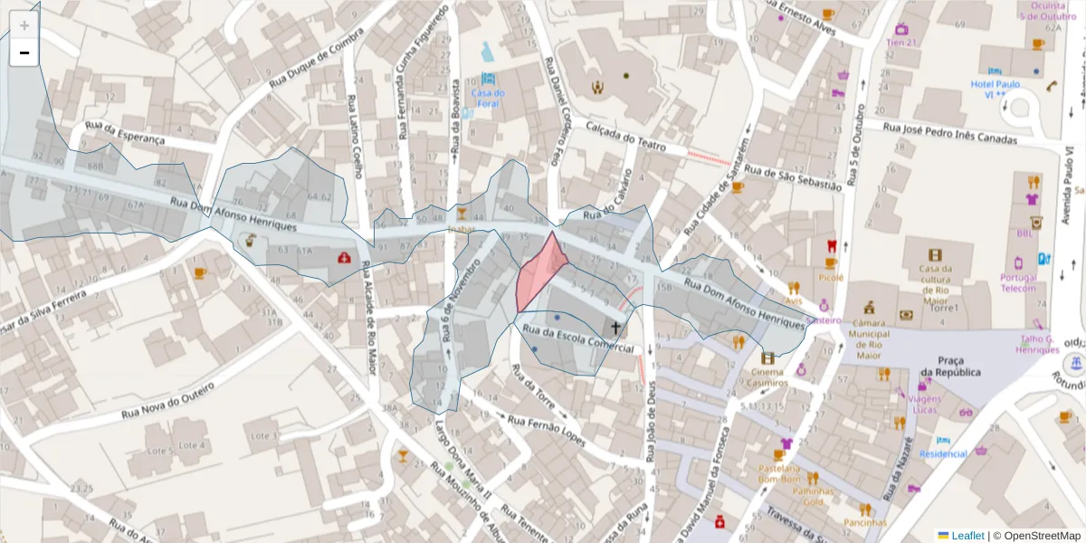 Mapa detalhado do código postal 2040-290 com limites, códigos postais vizinhos e agências dos correios