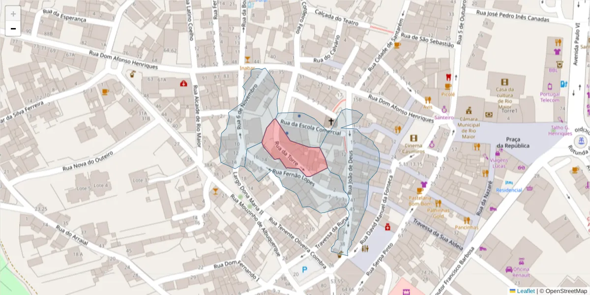 Mapa detalhado do código postal 2040-293 com limites, códigos postais vizinhos e agências dos correios