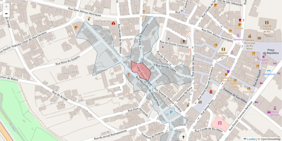 Mapa detalhado do código postal 2040-296 com limites, códigos postais vizinhos e agências dos correios