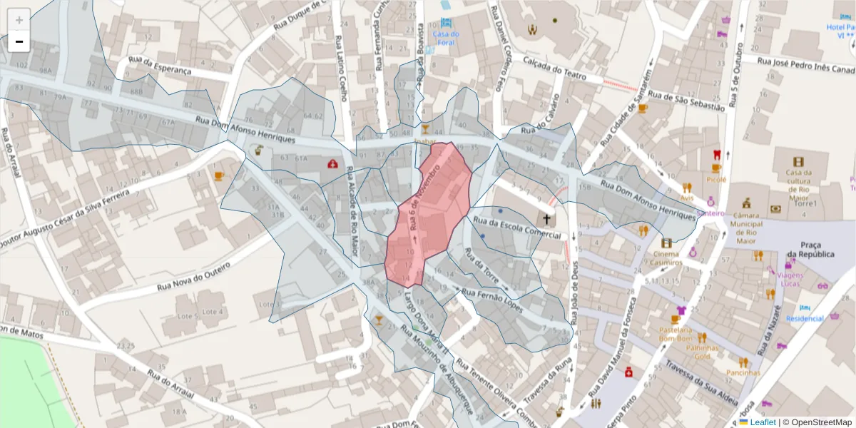 Mapa detalhado do código postal 2040-297 com limites, códigos postais vizinhos e agências dos correios