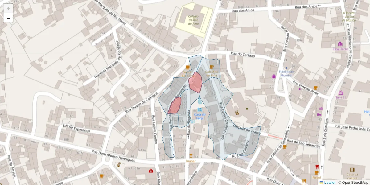 Mapa detalhado do código postal 2040-304 com limites, códigos postais vizinhos e agências dos correios