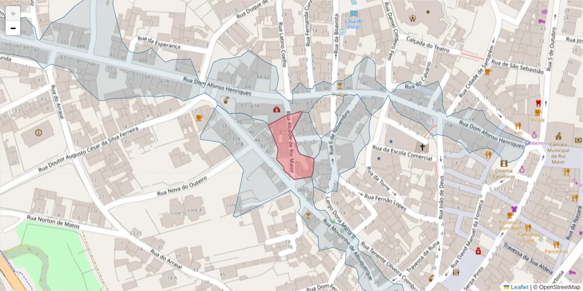 Mapa detalhado do código postal 2040-307 com limites, códigos postais vizinhos e agências dos correios