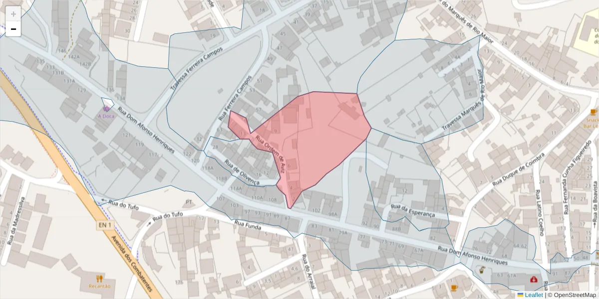Mapa detalhado do código postal 2040-310 com limites, códigos postais vizinhos e agências dos correios