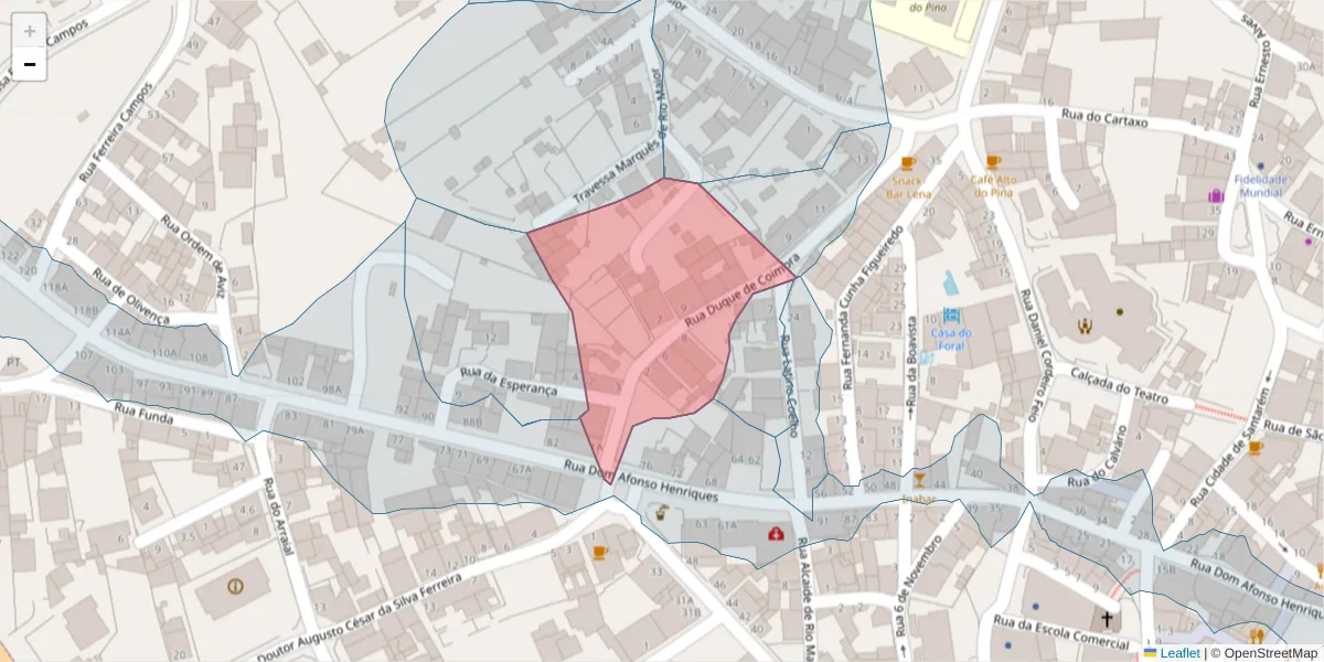 Mapa detalhado do código postal 2040-312 com limites, códigos postais vizinhos e agências dos correios