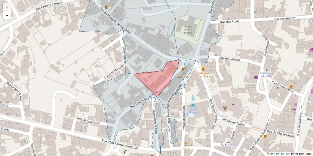 Mapa detalhado do código postal 2040-313 com limites, códigos postais vizinhos e agências dos correios