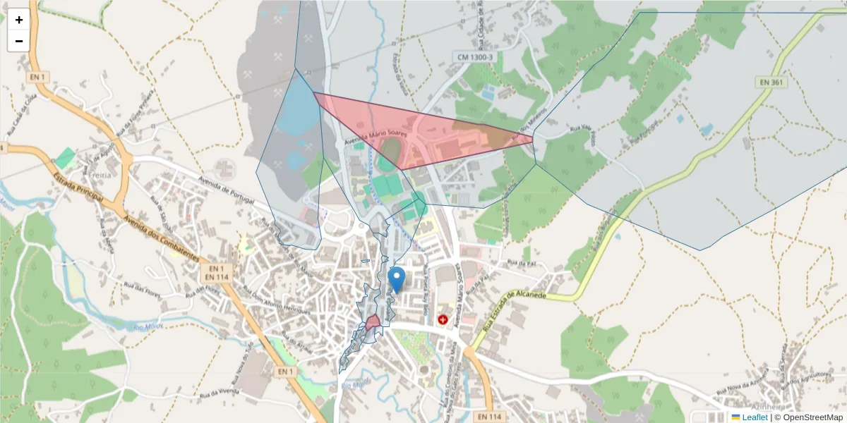 Mapa detalhado do código postal 2040-320 com limites, códigos postais vizinhos e agências dos correios