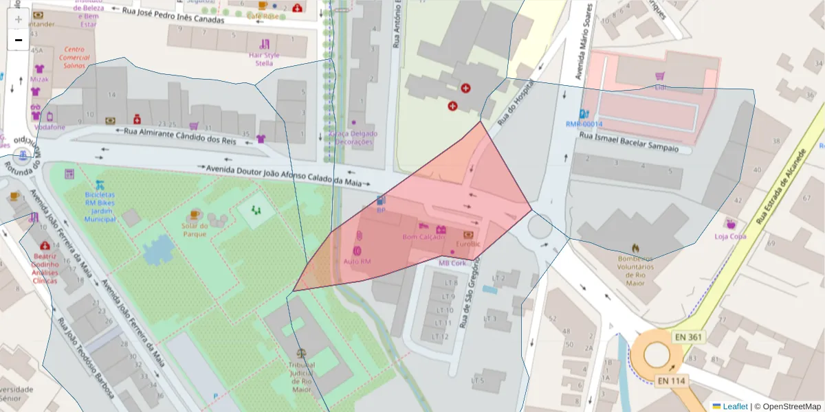 Mapa detalhado do código postal 2040-324 com limites, códigos postais vizinhos e agências dos correios
