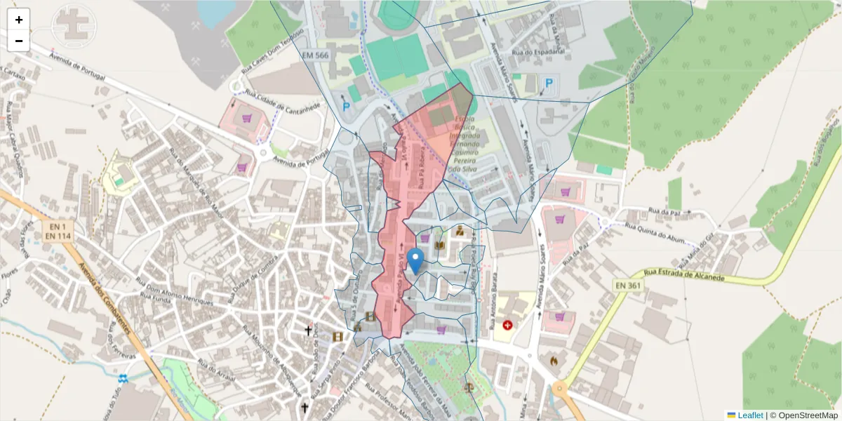 Mapa detalhado do código postal 2040-325 com limites, códigos postais vizinhos e agências dos correios