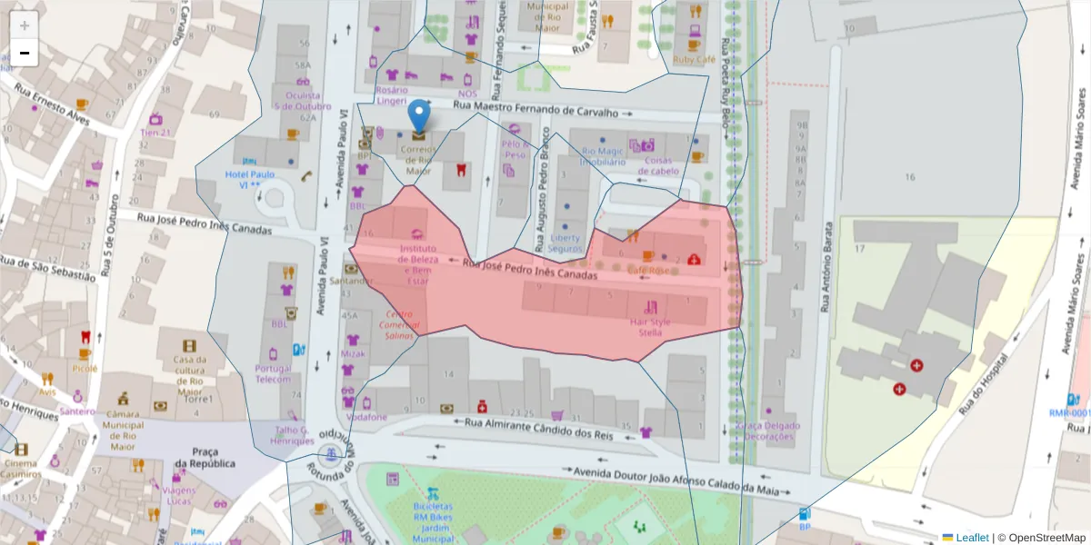 Mapa detalhado do código postal 2040-326 com limites, códigos postais vizinhos e agências dos correios