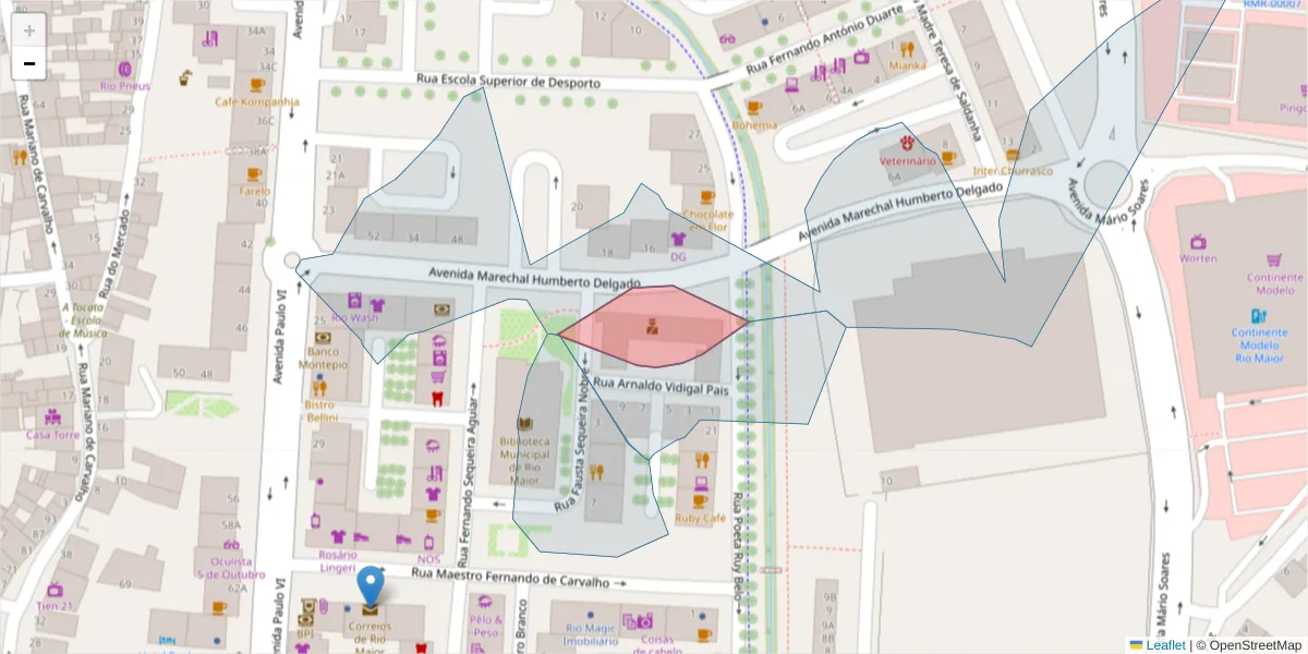 Mapa detalhado do código postal 2040-328 com limites, códigos postais vizinhos e agências dos correios
