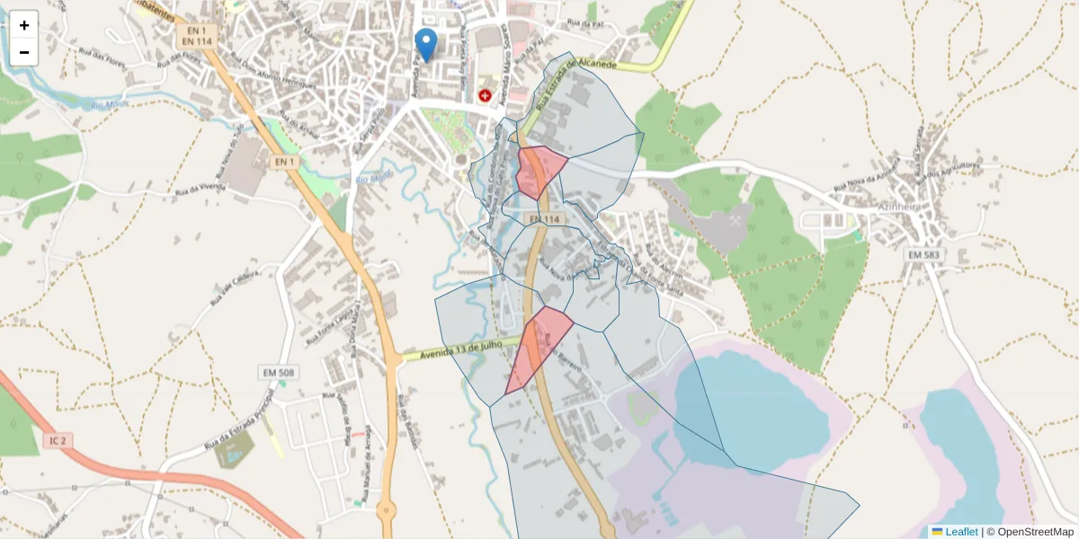 Mapa detalhado do código postal 2040-335 com limites, códigos postais vizinhos e agências dos correios