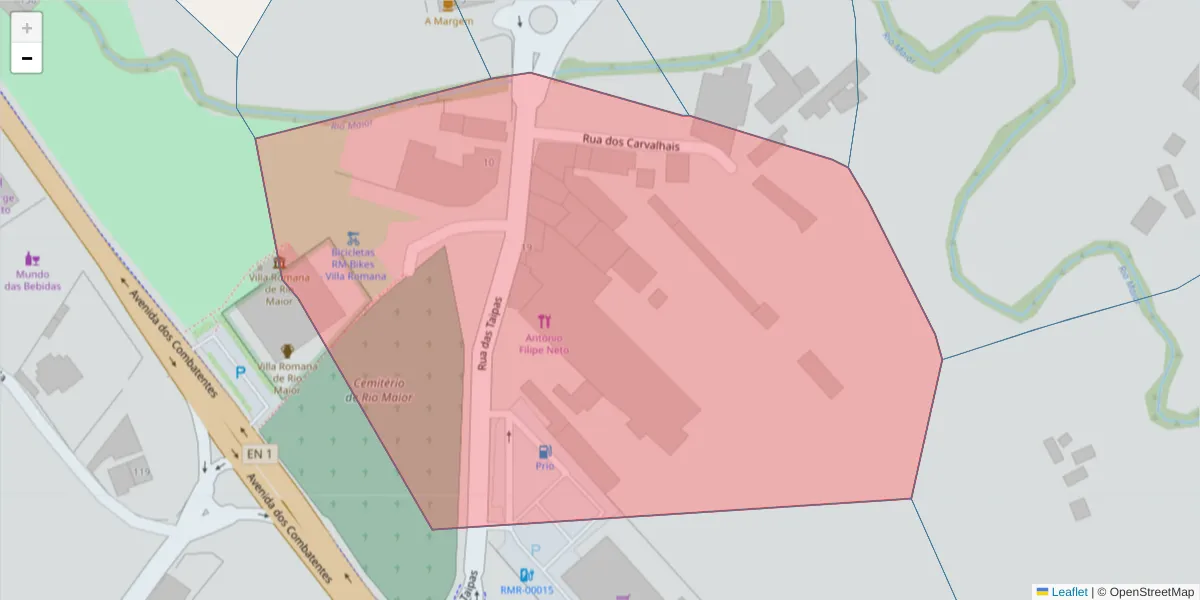 Mapa detalhado do código postal 2040-339 com limites, códigos postais vizinhos e agências dos correios