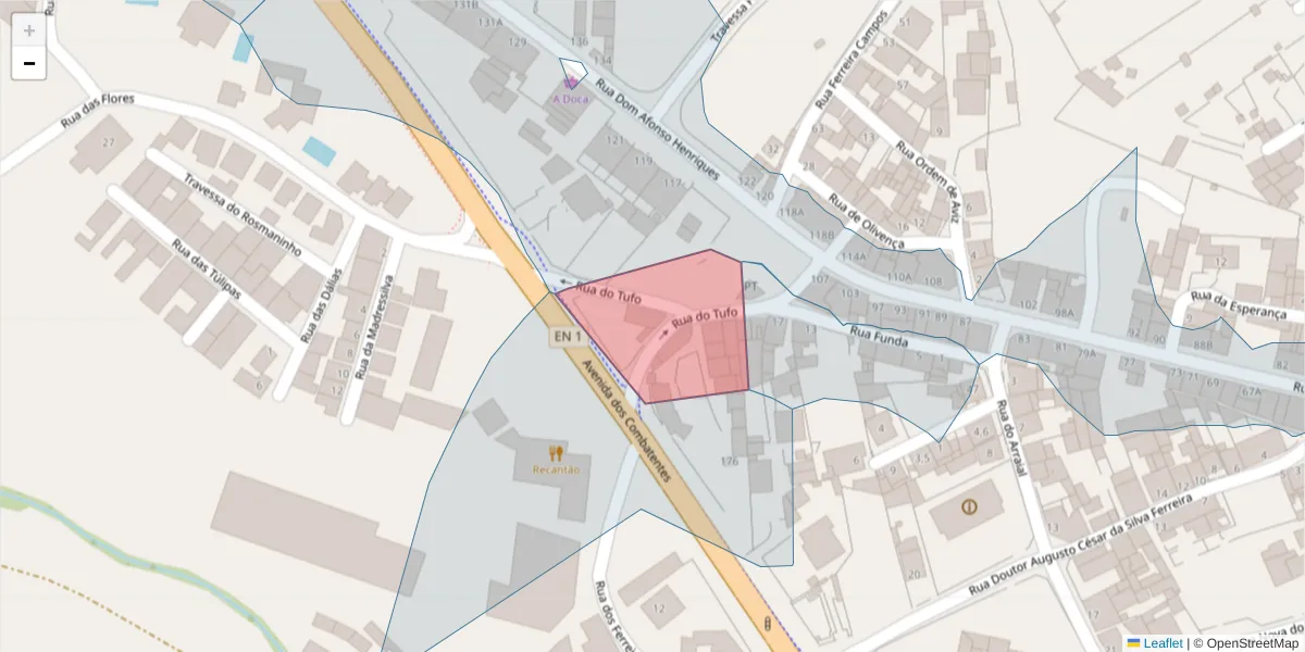Mapa detalhado do código postal 2040-343 com limites, códigos postais vizinhos e agências dos correios
