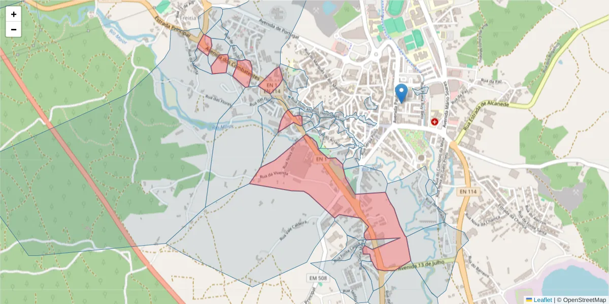 Mapa detalhado do código postal 2040-344 com limites, códigos postais vizinhos e agências dos correios