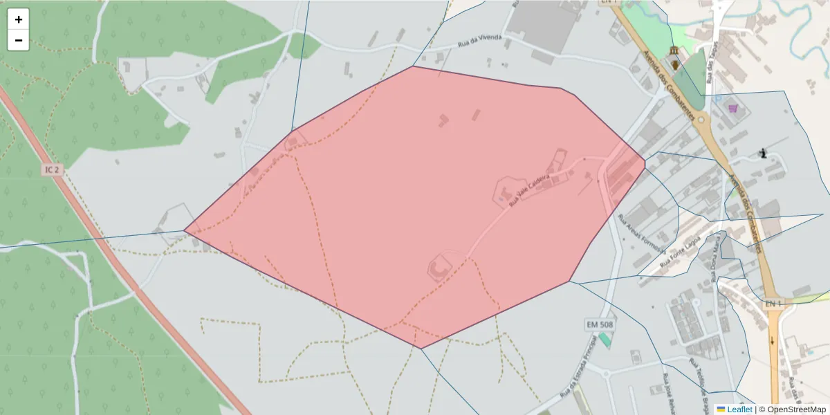 Mapa detalhado do código postal 2040-347 com limites, códigos postais vizinhos e agências dos correios