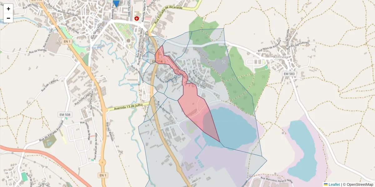 Mapa detalhado do código postal 2040-354 com limites, códigos postais vizinhos e agências dos correios