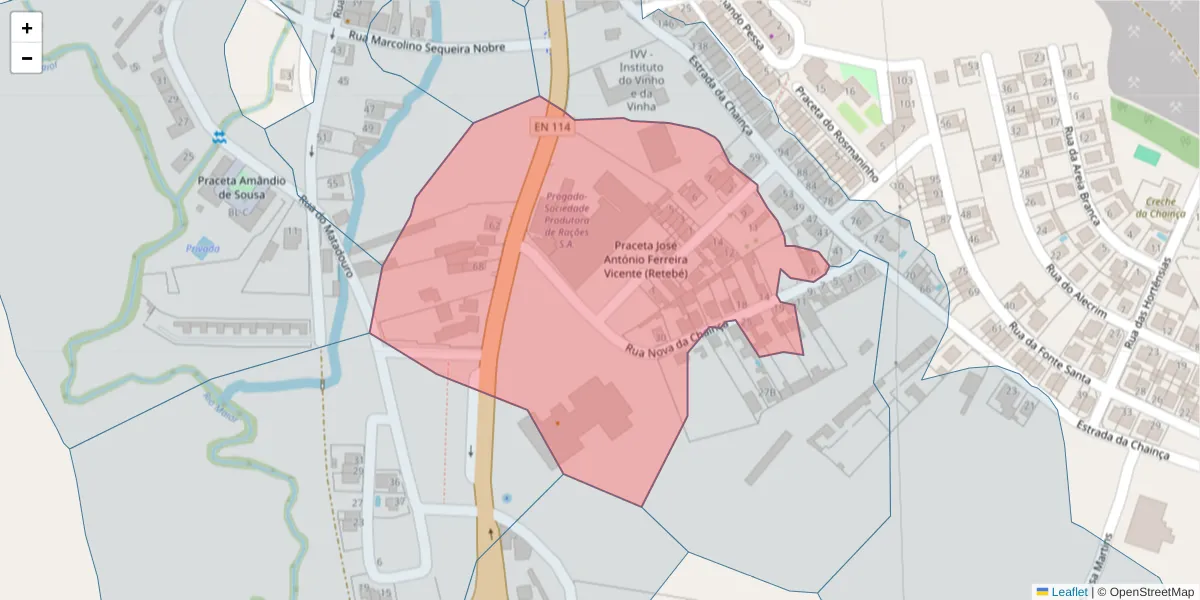 Mapa detalhado do código postal 2040-355 com limites, códigos postais vizinhos e agências dos correios