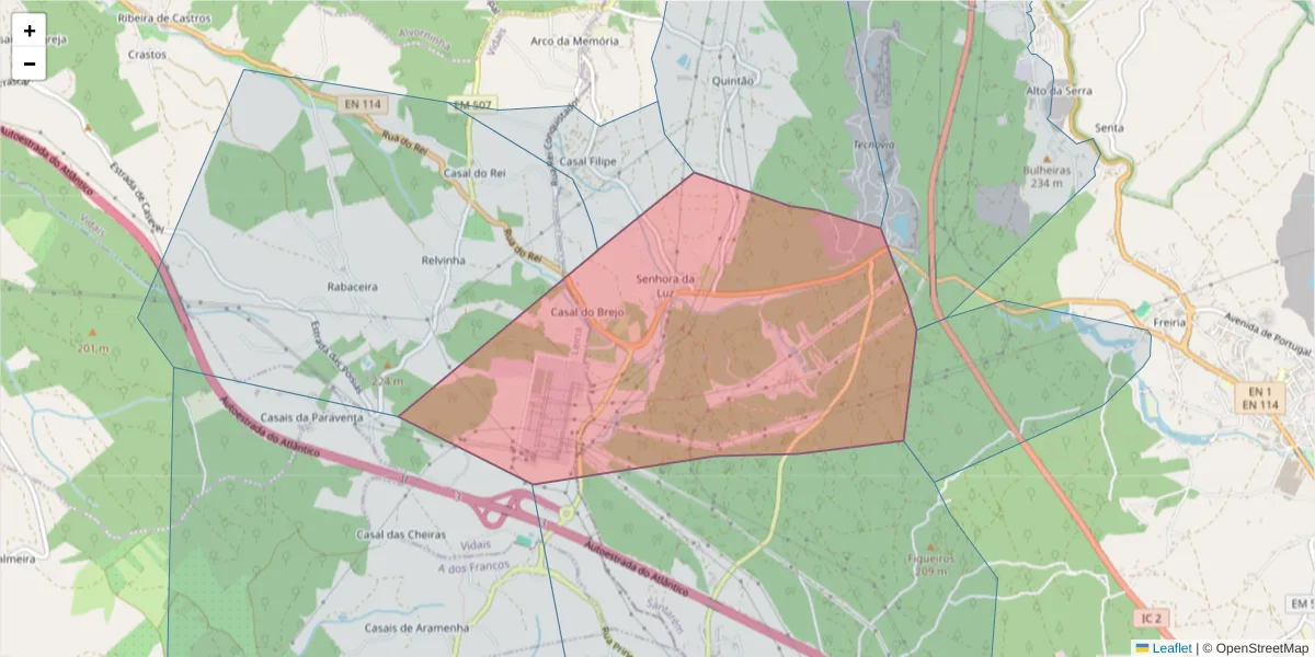 Mapa detalhado do código postal 2040-402 com limites, códigos postais vizinhos e agências dos correios