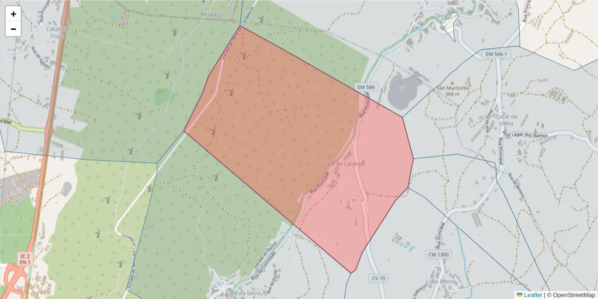 Mapa detalhado do código postal 2040-405 com limites, códigos postais vizinhos e agências dos correios