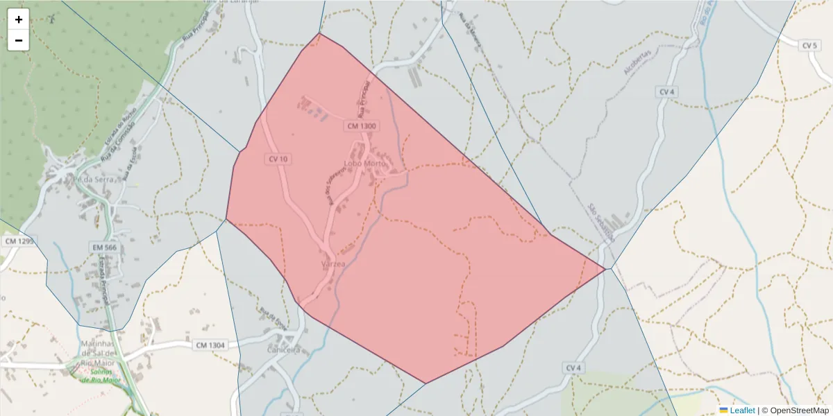 Mapa detalhado do código postal 2040-407 com limites, códigos postais vizinhos e agências dos correios