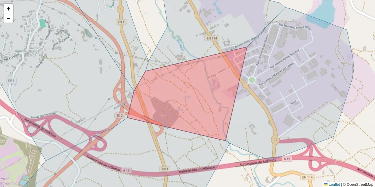 Mapa detalhado do código postal 2040-414 com limites, códigos postais vizinhos e agências dos correios