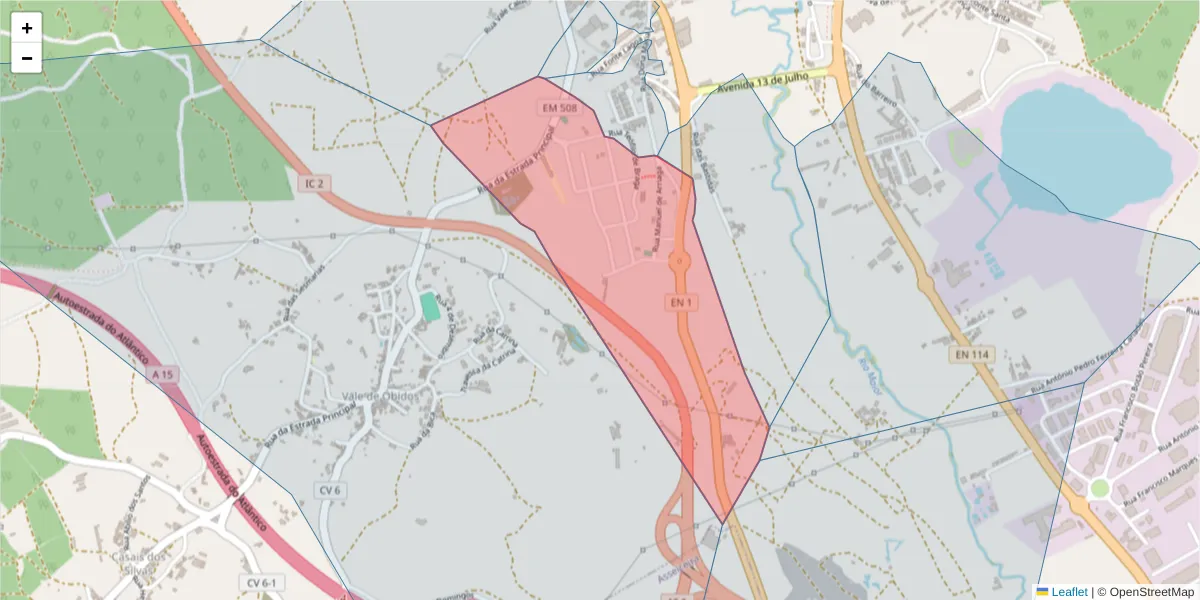 Mapa detalhado do código postal 2040-418 com limites, códigos postais vizinhos e agências dos correios