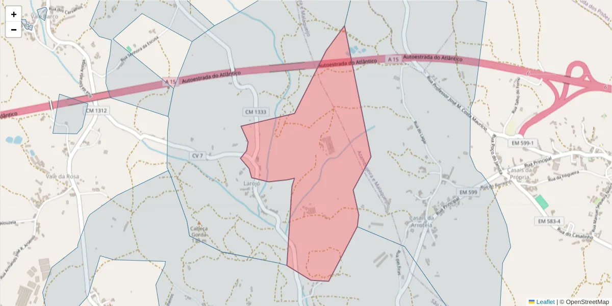 Mapa detalhado do código postal 2040-457 com limites, códigos postais vizinhos e agências dos correios