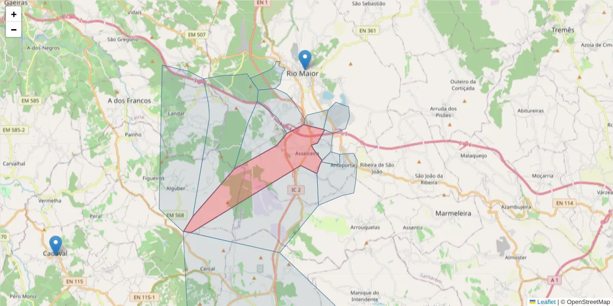 Mapa detalhado do código postal 2040-481 com limites, códigos postais vizinhos e agências dos correios