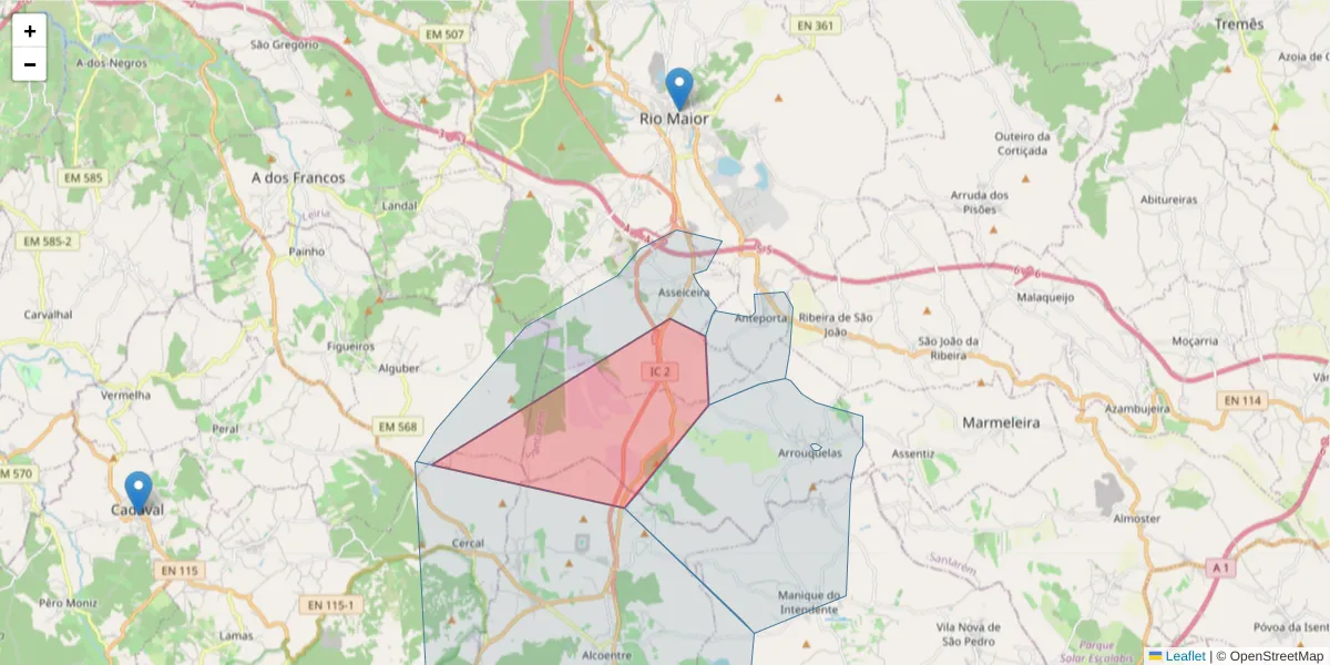 Mapa detalhado do código postal 2040-482 com limites, códigos postais vizinhos e agências dos correios