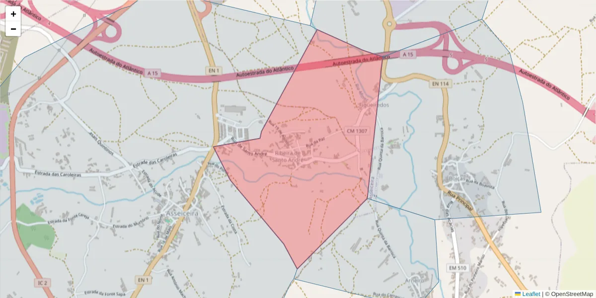 Mapa detalhado do código postal 2040-483 com limites, códigos postais vizinhos e agências dos correios