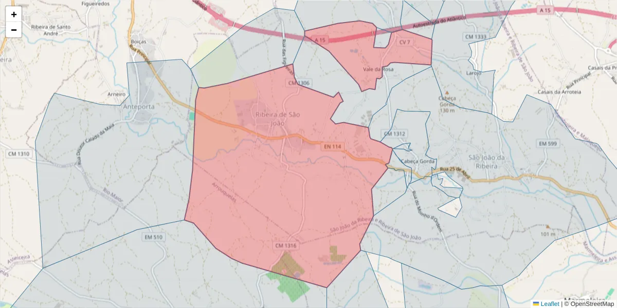 Mapa detalhado do código postal 2040-511 com limites, códigos postais vizinhos e agências dos correios