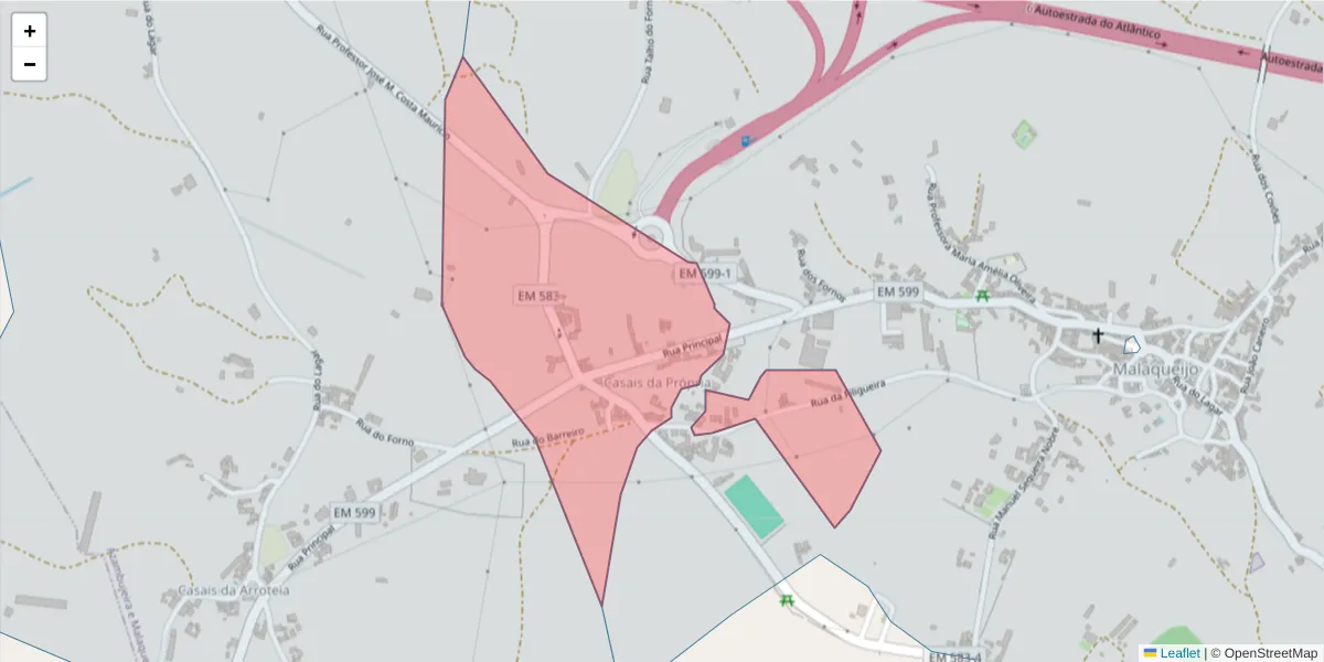 Mapa detalhado do código postal 2040-534 com limites, códigos postais vizinhos e agências dos correios