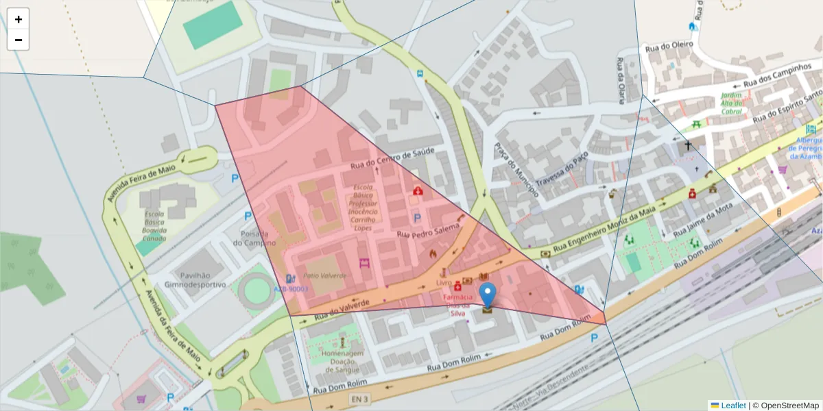 Mapa detalhado do código postal 2050-356 com limites, códigos postais vizinhos e agências dos correios
