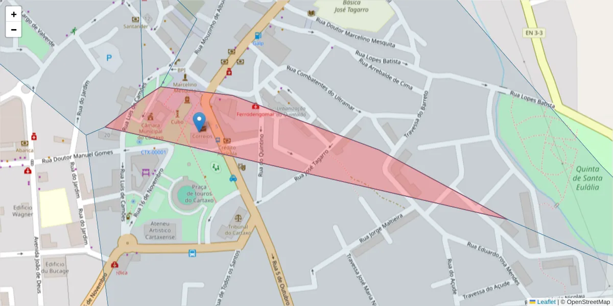 Mapa detalhado do código postal 2070-059 com limites, códigos postais vizinhos e agências dos correios