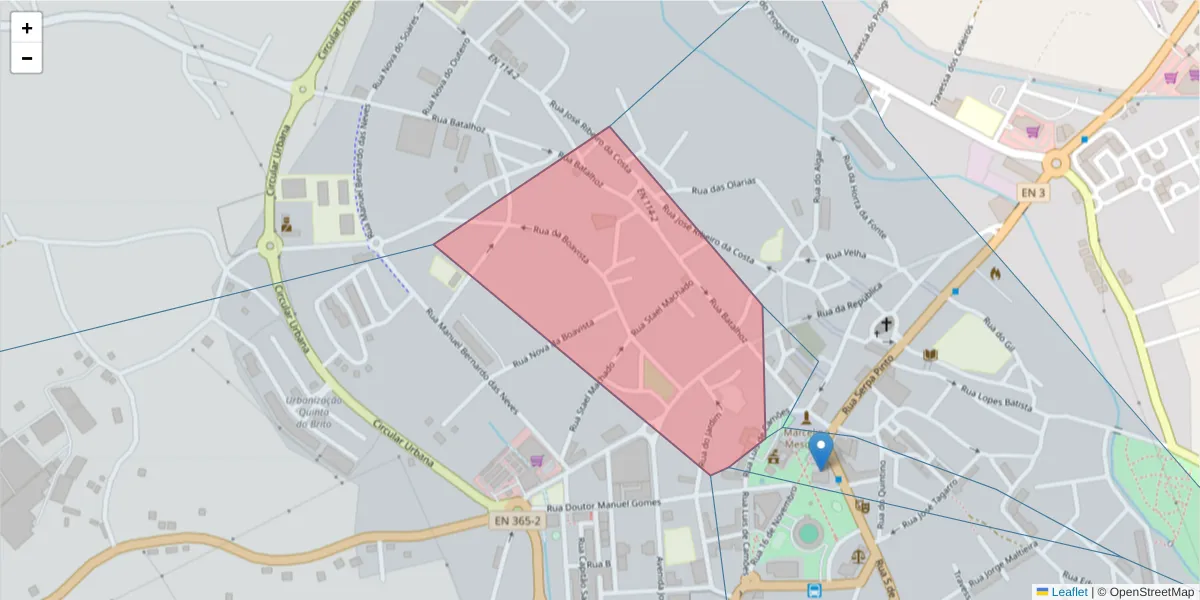 Mapa detalhado do código postal 2070-069 com limites, códigos postais vizinhos e agências dos correios