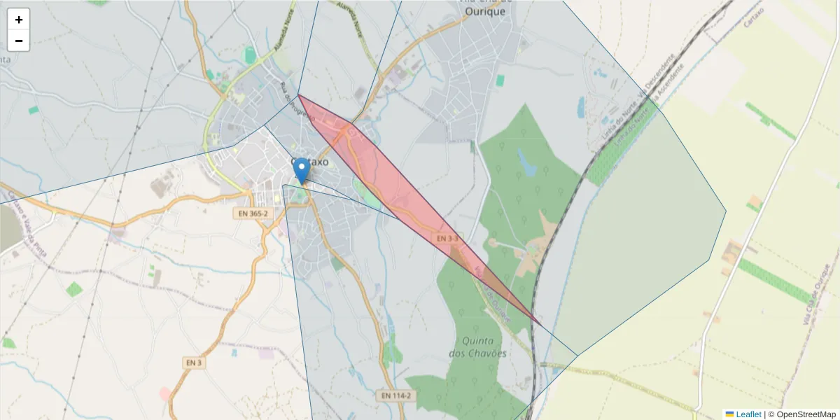 Mapa detalhado do código postal 2070-103 com limites, códigos postais vizinhos e agências dos correios
