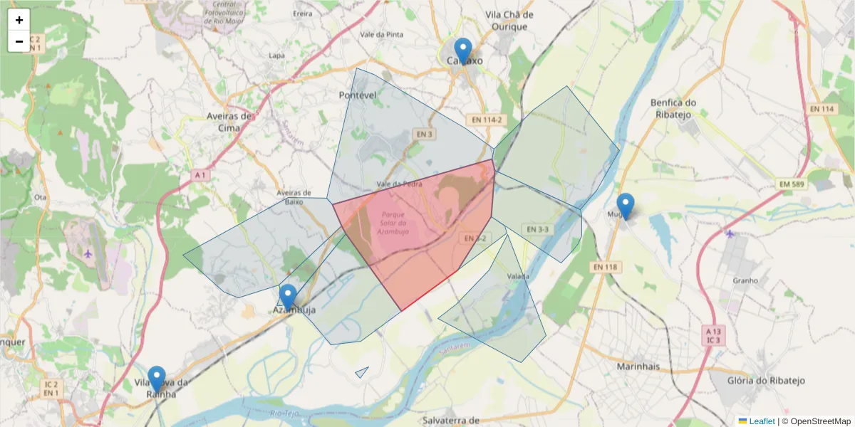 Mapa detalhado do código postal 2070-121 com limites, códigos postais vizinhos e agências dos correios