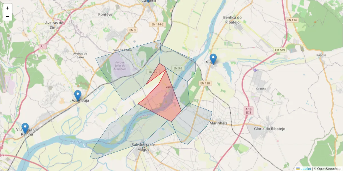 Mapa detalhado do código postal 2070-522 com limites, códigos postais vizinhos e agências dos correios
