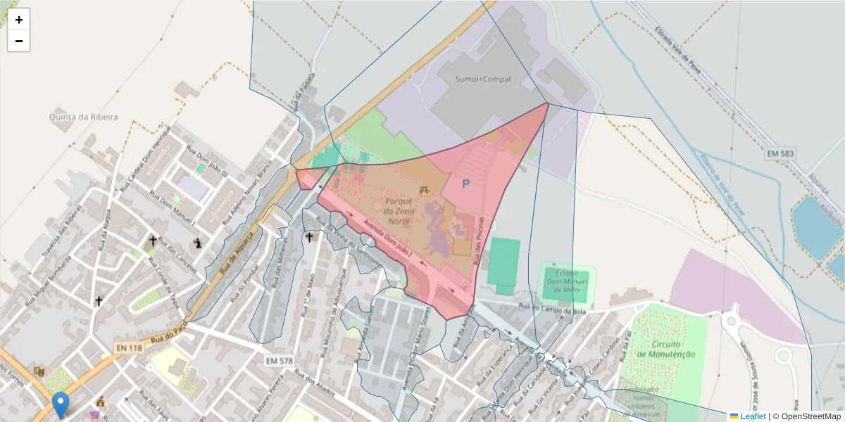 Mapa detalhado do código postal 2080-014 com limites, códigos postais vizinhos e agências dos correios